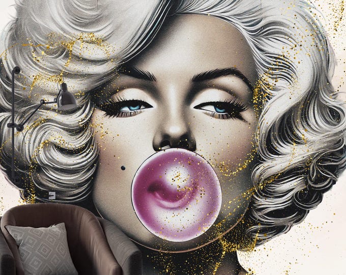 Marilyn Glam Pop Art Beauty Mural, Elegant Retro Chic Peel and Stick Wallpaper