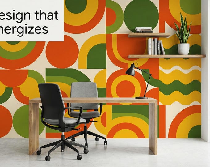 Mid Century Modern Geometric Wallpaper – Retro 70s Wall Mural