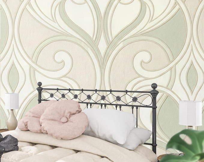 Sage Green Art Nouveau Wallpaper – Elegant Vintage Wall Decor