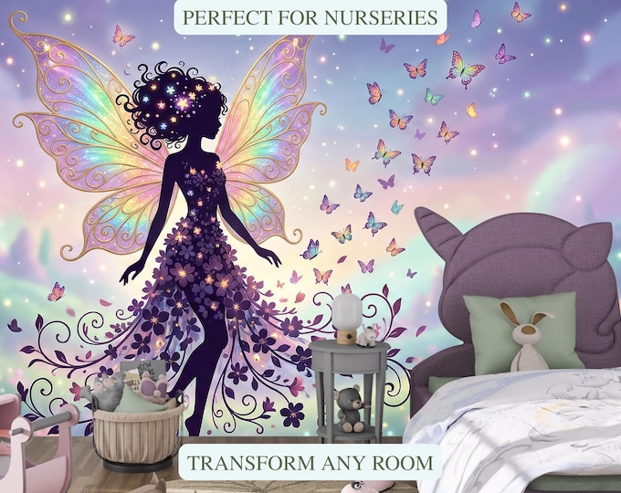 Pink Fairy Mural Wallpaper – Whimsical Fairytale Decor for Girls