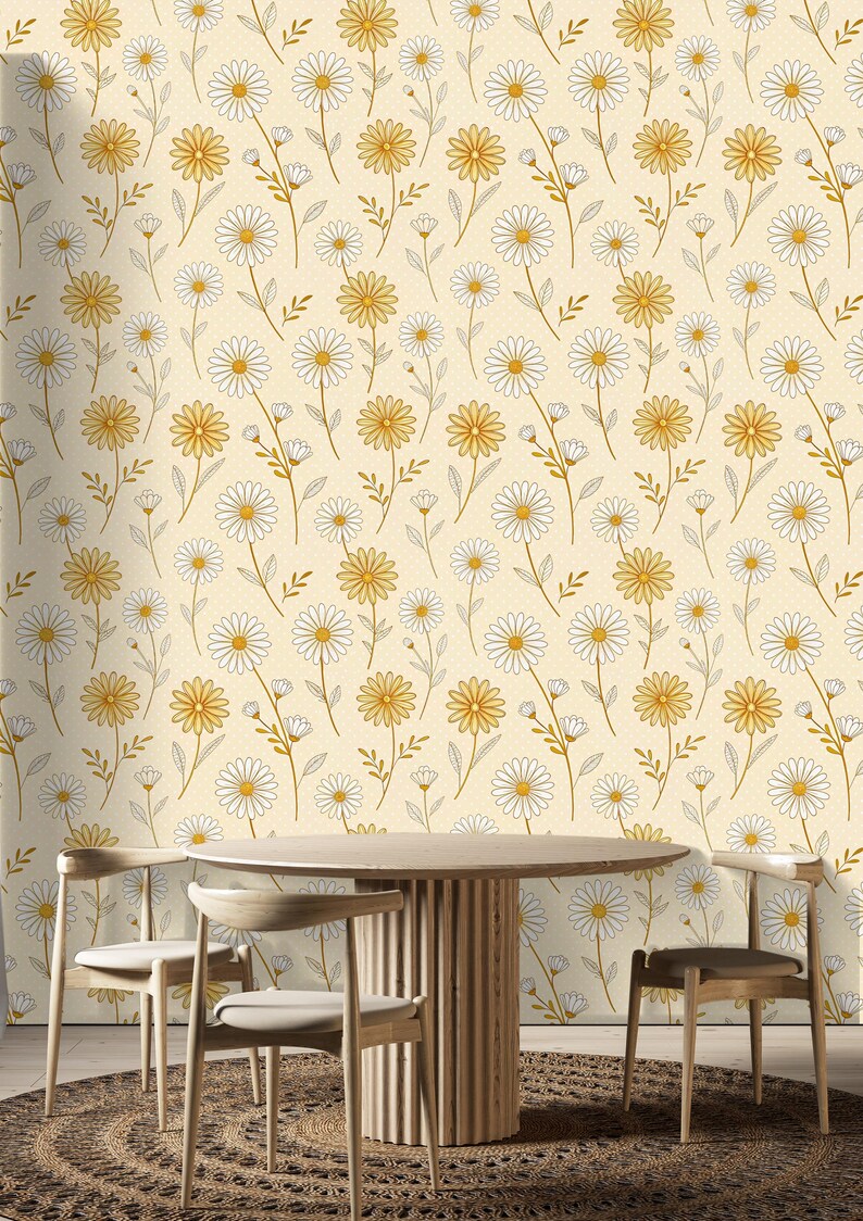 70s Daisy Wallpaper Mural: Retro Floral Peel and Stick Decor - Etsy