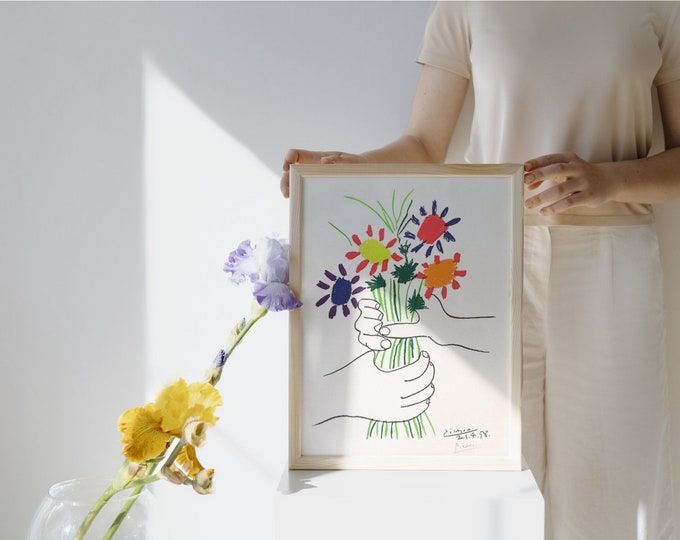 Picasso Bouquet of Peace Flowers, Exhibition Vintage Line Art Poster, Minimalist Line Drawing, Ideal Home Decor or Gift Print,Wall Art Print