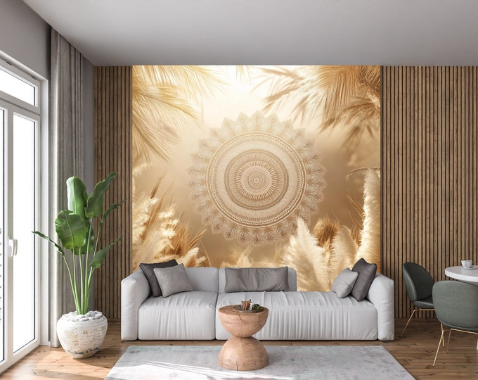 Pastel Boho Mandala Peel and Stick Tile Wallpaper Mural Decal - Removable Bohemian Wallpaper