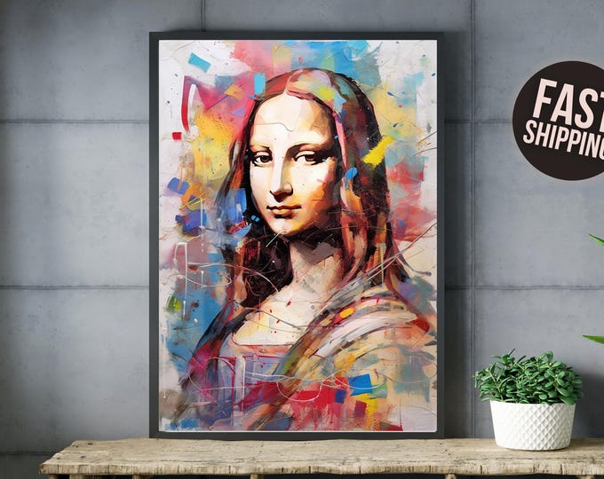 Vibrant Colorful Abstract Mona Lisa Wall Art Canvas Print - Artistic Home Decor Poster for Living Room, Bedroom