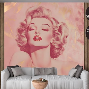 Carta da parati murale retrò vintage Marilyn Monroe rosa glamour pop art decalcomania – Decorazione retrò glamour per camera da letto, soggiorno, salone o boutique