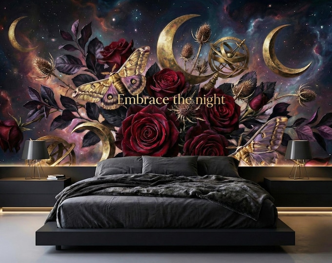 Gothic Floral Peel and Stick Wallpaper – Dark Moon Roses