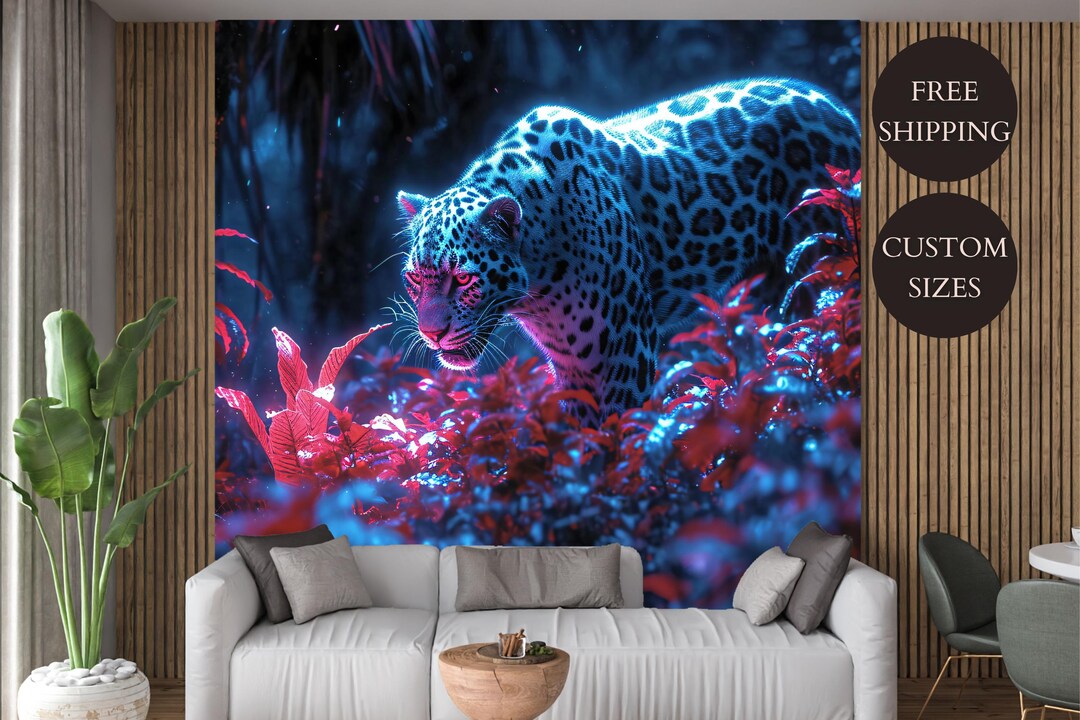 Jungle Animal Wildlife Leopard Peel and Stick Wallpaper Mural Decal ...