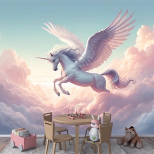 Pegasus Unicorn Peel and Stick Wallpaper: Dreamy Kids Room Mural