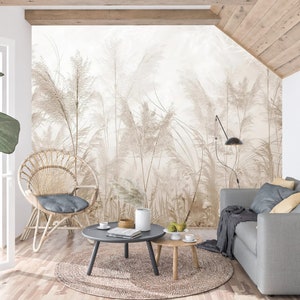 Carta da parati neutra Pampas Grass Peel and Stick – Tela opaca strutturata per un arredamento minimalista moderno – Facile da applicare, rimovibile e durevole