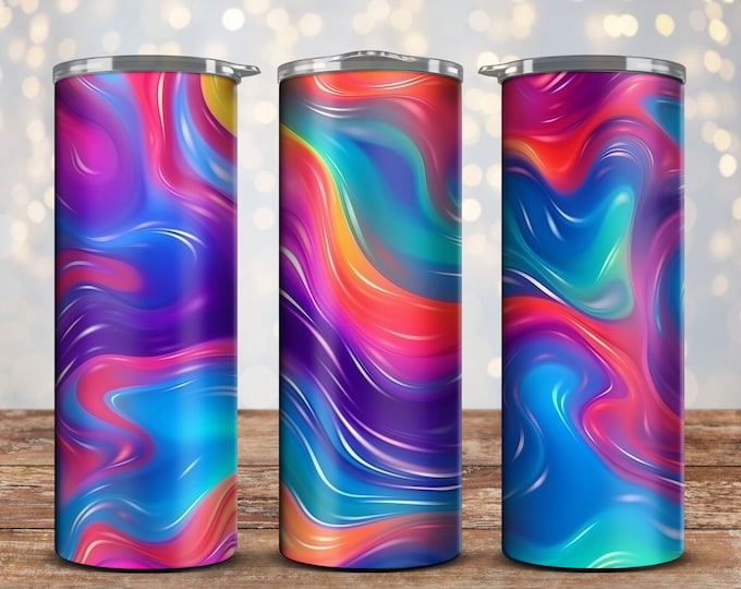 Vibrant Swirl 30oz Skinny Tumbler Sublimation Design, Colorful Tumbler Wrap PNG, Instant Download for Tumbler Customization