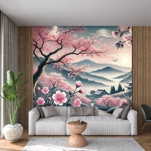 Cherry Blossom Wallpaper: Asian Garden Peel and Stick Mural