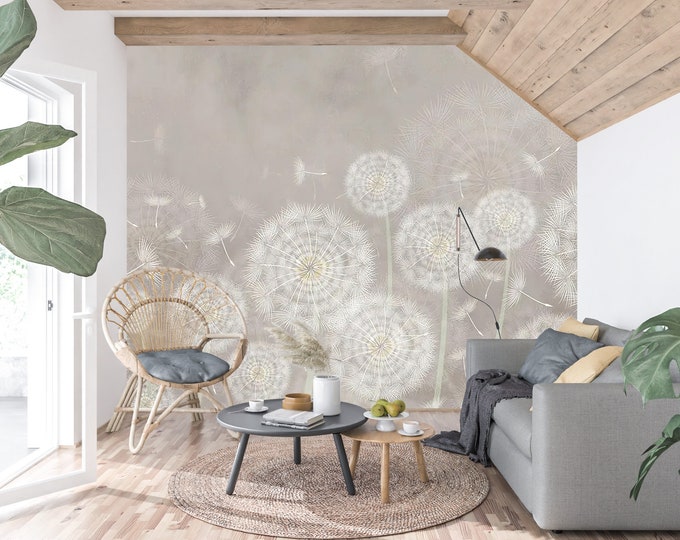Serene Dandelion Peel and Stick Canvas Wallpaper - Perfect for Tranquil Interiors and Easy Makeove
