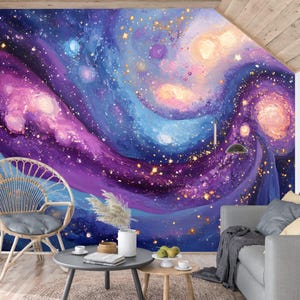 Starry Galaxy Nebula Wallpaper Mural: Peel and Stick Cosmic Wall Decor