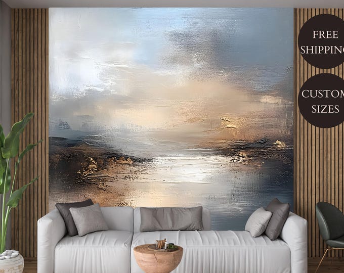 Minimalist Textured Abstract Neutral Landscape Wallpaper Mural Decal – Peel and Stick Wall Mural for Modern Interior Living Room or Office
