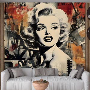 Carta da parati murale retrò vintage Marilyn Monroe Pop Art – Carta da parati collage glamour di Hollywood per soggiorno, camera da letto, ufficio