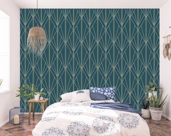 Elegant Teal Geometric Wallpaper | Peel and Stick Canvas Wallpaper Diamond Pattern | Sophisticated Removable Wall Decor for the Modern Home