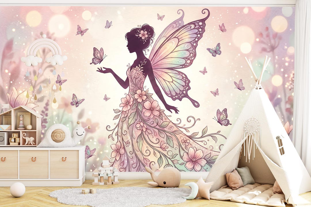 Pink Fairy Mural Nursery Wallpaper – Whimsical Fairytale Decor for ...