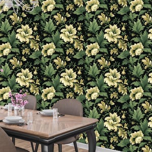 Vintage Dark Floral Wallpaper Mural: Baroque Victorian Peel and Stick