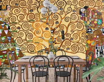 Gustav Klimt "El árbol de la vida" (1905) Peel and Stick Wallpaper, decoración fácil de instalar para el hogar y la oficina, tamaños personalizados disponibles