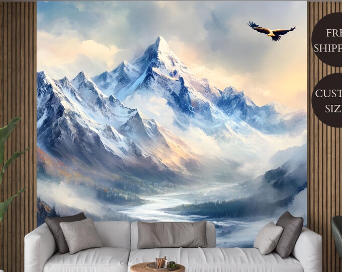 Majestic Mountain Landscape Art Wallpaper Mural - Peel and Stick Wall Art for Living Rooms or Offices, Nature Home Decor