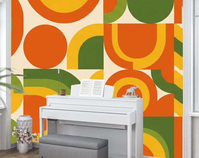70s Geometric Wallpaper: Mid Century Modern Peel & Stick Mural