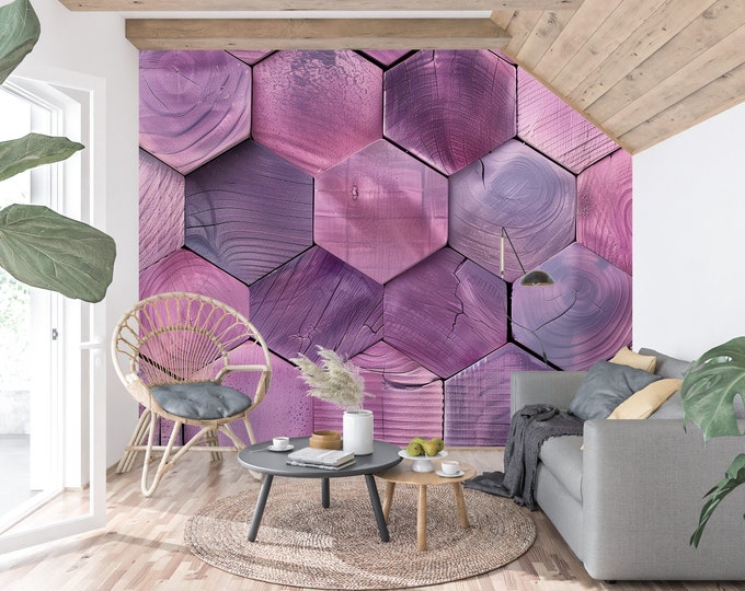 Purple hexagon wood texture peel and stick wallpaper - Purple wood texture wall decoration