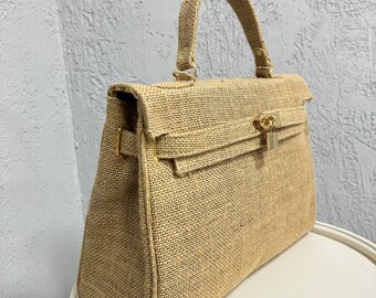 Handmade Jute Handbag with Leather Strap, Artisan Crafted, Eco-Friendly, Unique Design, Durable & Stylish, Perfect Gift Idea, gift for her