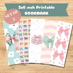Coquette Bow afdrukbare bladwijzer set van 5, Soft Girl Era, accessoires boekenliefhebber