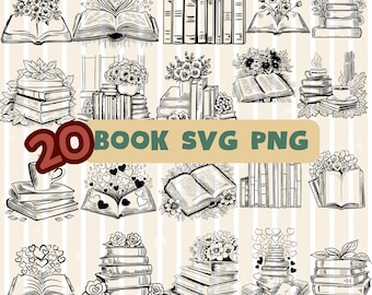 Flower Book Svg, Heart Reading Books Svg, Svg File Open Book, Book Stack, for Cricut Book