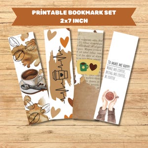 Coffee Bookmarks Printable, Printable Coffee Lover Bookmarks, Gift for Readers Digital, Coffee Sublimation