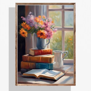 Cozy Book Print Art - Vintage Library Poster, Reading Room Decor, Chic Oil Art for Book Lovers, Perfect Gift for Readers