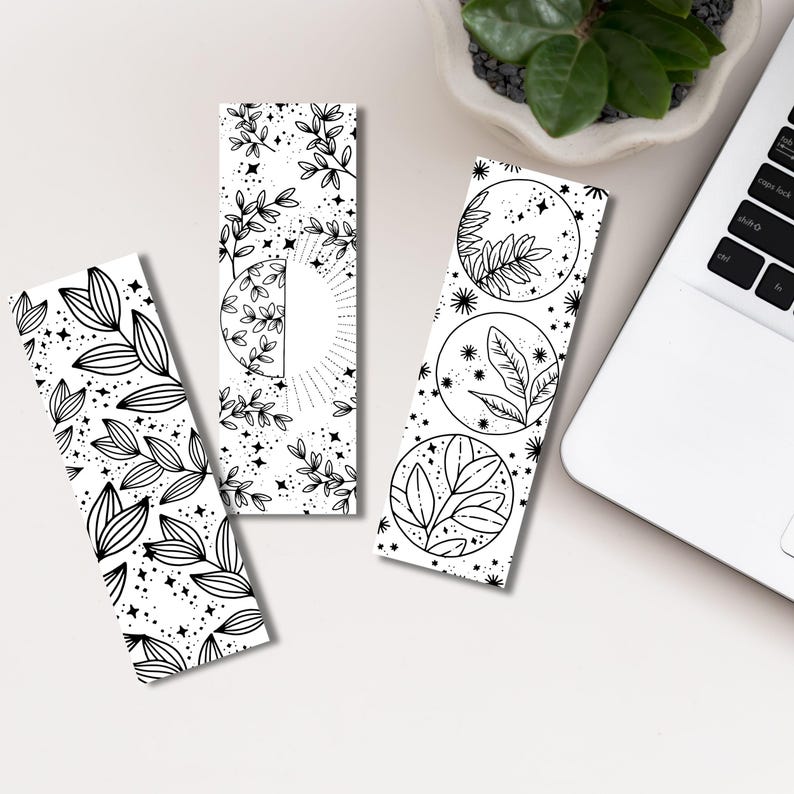 Botanical Coloring Bookmarks Print, Set of 10 Printable Bookmarks