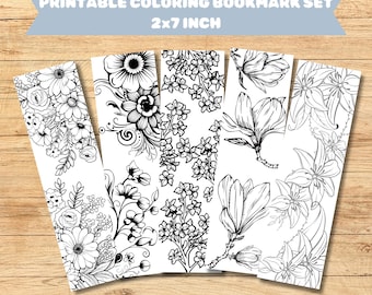 Floral Coloring Bookmarks Print: Relaxing Flower Designs (PDF/JPG)