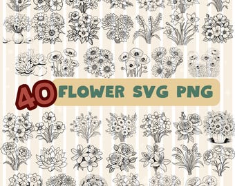 Flower SVG Bundle, Flower Outline Svg Bundle, Flowers Silhouette, Poppy Outline, Flower Vector Clip Art, Cricut Bundle