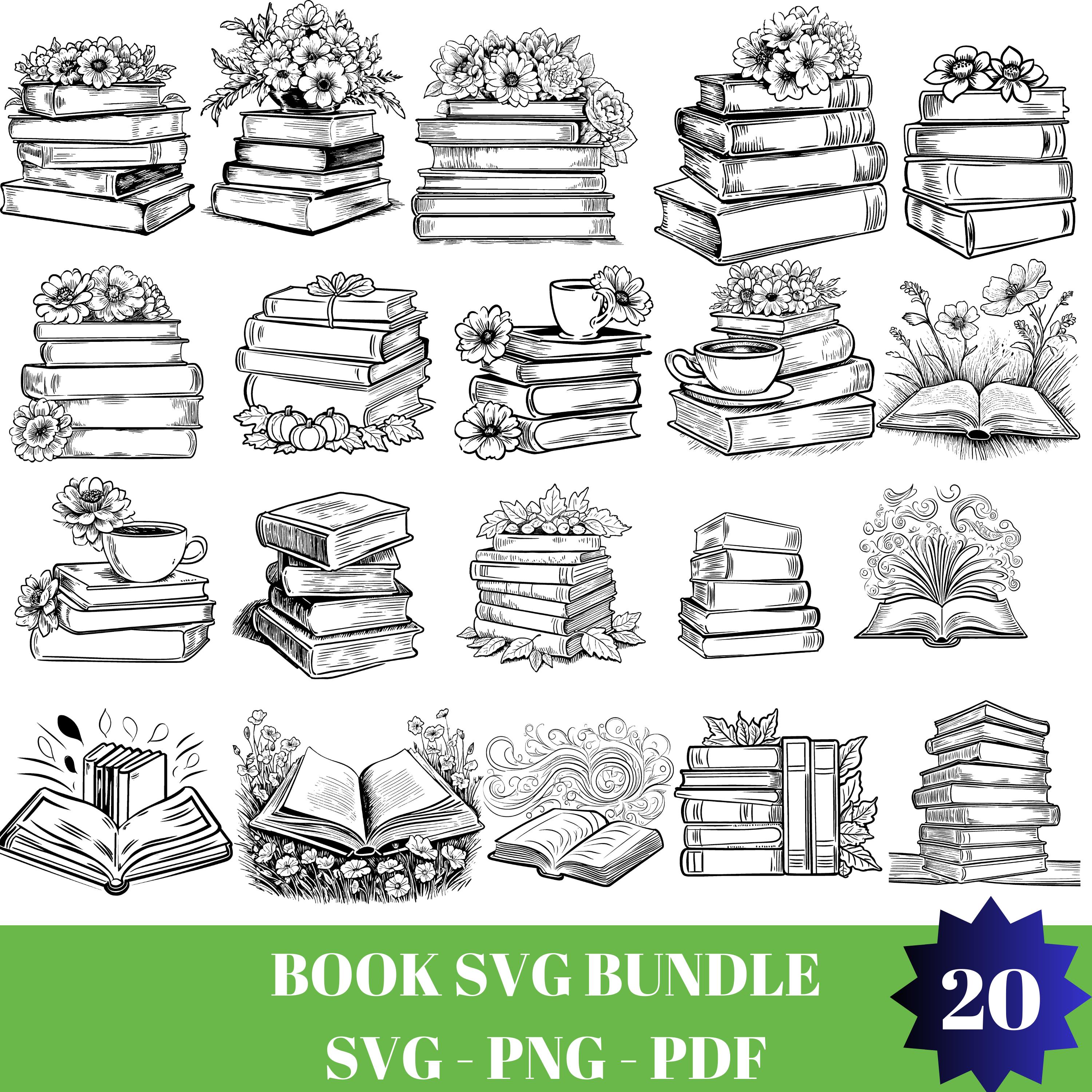 Floral Books SVG Collection, Open Book svg, Digital Bookstack Designs, Perfect Gift for Readers, Images for Creative Projects