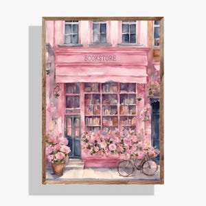 Pink Bookstore Wall Art, Bookish Decor Print, Reading Nook Poster, Feminine Wall Art, Cozy Book Lover Gift