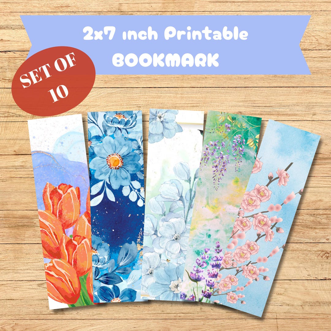 Colorful Floral Bookmark Print, Set of 10 Digital Bookmarks, JPG ...