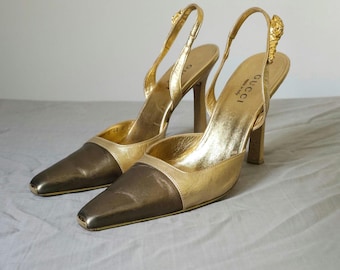 Gucci Vintage Gold Tiger Slingback Heels | EU 40 / US 10