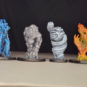 3D Printed Elemental Miniatures Set – Air, Earth, Fire, and Water (Bare Plastic or Painted)