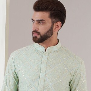 Ensemble de pyjama kurta brodé en georgette pour hommes sur mesure