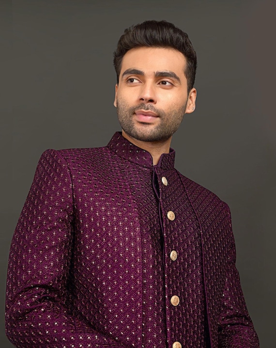 purple indo western dress men's Shop Stylish Purple Indo Western Dress for Men Online In USA