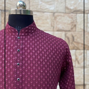 PURVAZ Ensemble de pyjama kurta pour hommes, coupe personnalisée, broderie georgette, broderie georgette