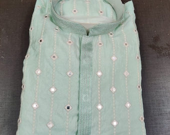 Conjunto de pijama kurta para hombre de color verde C hecho a mano
