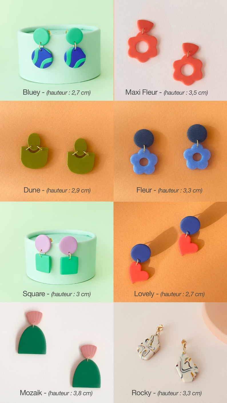 Boucles d'oreilles PERSONNALISABLES, cadeau personnalisé pour elle, pour maman, bijoux uniques faits pour vous, formes et couleurs au choix image 2