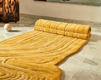 textured pattern hand tufted hand made bespoke yellow runner rug