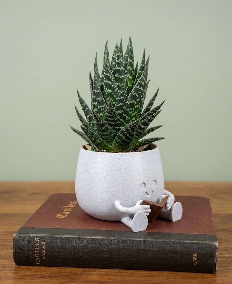 Cozy Bookworm Planter – Novelty Reading Plant Pot – Unique Gift for ...