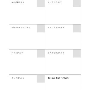 May include: A printable homeschool weekly planner with a gray background and black text. The planner is divided into seven days of the week: Monday, Tuesday, Wednesday, Thursday, Friday, Saturday, and Sunday. Each day has a space for writing tasks or activities. There is also a section at the bottom for writing a to-do list for the week.