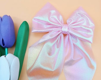 Duża, opalizująca spinka do włosów w kształcie kokardy w kolorze różowym: Paris Fashion Barrette