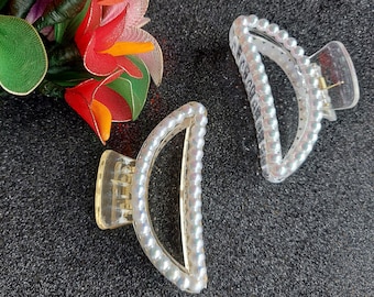 Pearl Hair Claw Curved Clip, Wedding Hairclip, Gift for Her, Bridal Hair Accessories, Half Moon Semi Circle Claw Clip