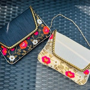 Bolso de mano de boda con flores bordadas, bolso de verano con bordado floral, regalo para ella